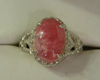 Pretty in Pink Rhodochrosite Cabochon in Filigree Sterling Silver Setting Size 8.25