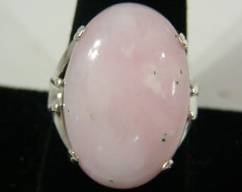 Genuine Peruvian Pink Opal Cabachon in Sterling Silver Ring Size 10