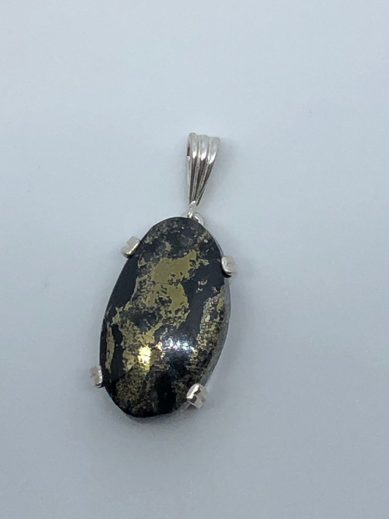 Genuine Healers Gold Cabochon in Sterling Silver Dangle Pendant