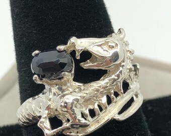 Genuine Midnight Sapphire in Sterling Silver Dragon Ring Size 9