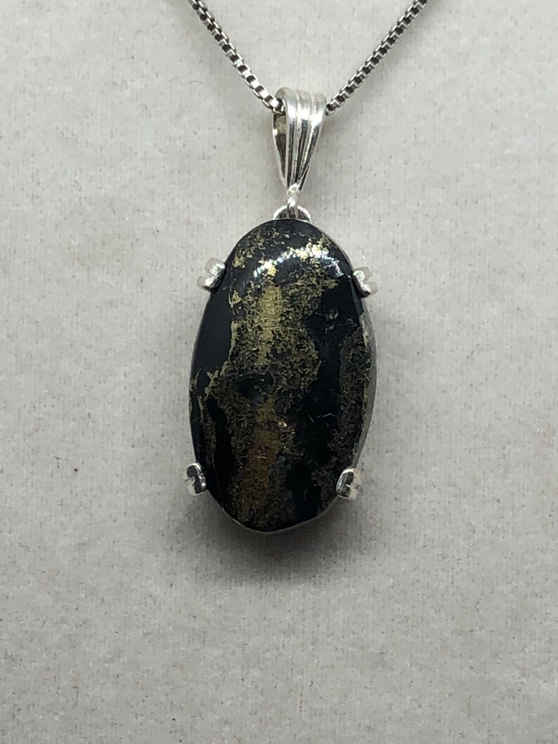 Genuine Healers Gold Cabochon in Sterling Silver Dangle Pendant
