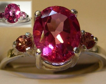 Pink Mystique Topaz Oval with Garnet Accents SS Ring