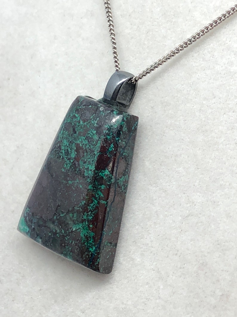 Genuine Chrysocolla Free form Cabochon with a Antiqued Pewter bail