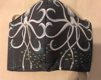 Cotton Cloth Face Mask Kraken and Pirate Reversible Fabric Size Medium Elastic Ear loops #2