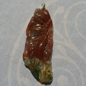 Genuine Mixed Colors Agate Carved Swordfish Ocean Scene Pendant