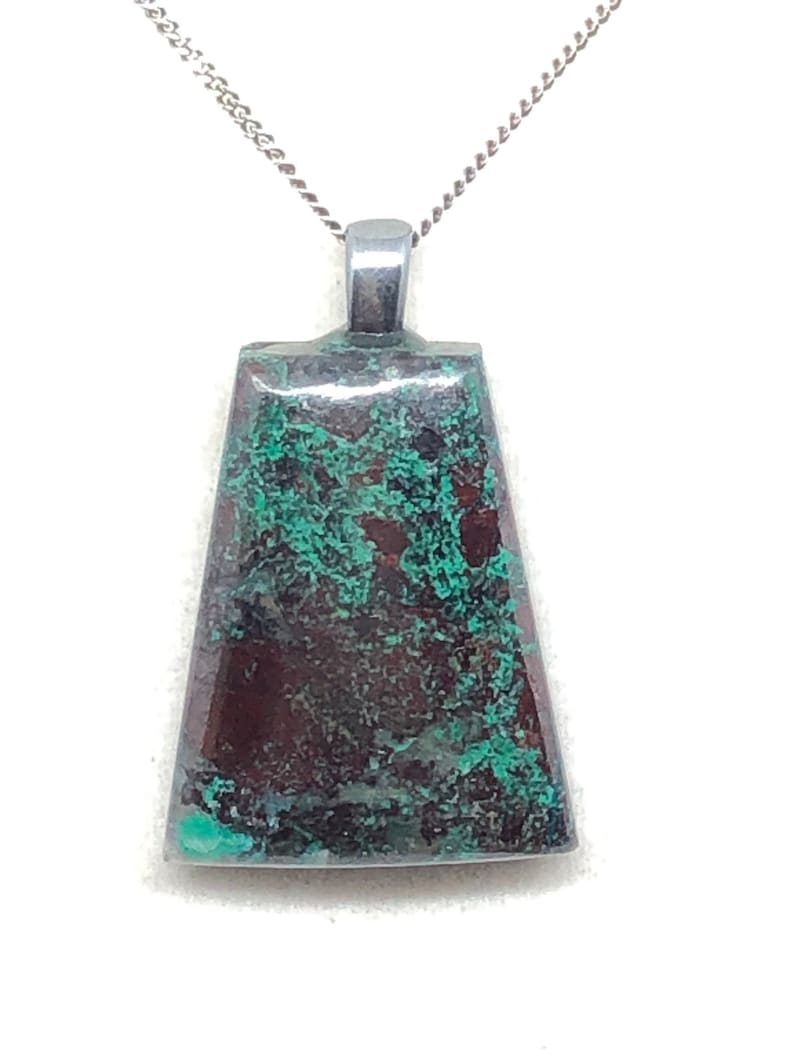 Genuine Chrysocolla Free form Cabochon with a Antiqued Pewter bail
