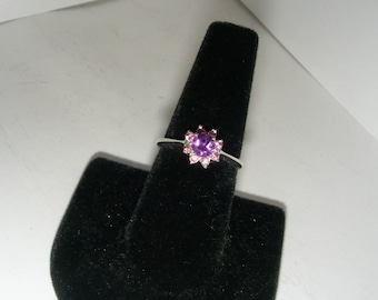 Amethyst and Pink Garnets in a Flower Sterling Silver ring size 6.5