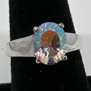Opal Mystique Quartz Oval in Sterling Silver Ring Setting Size 7