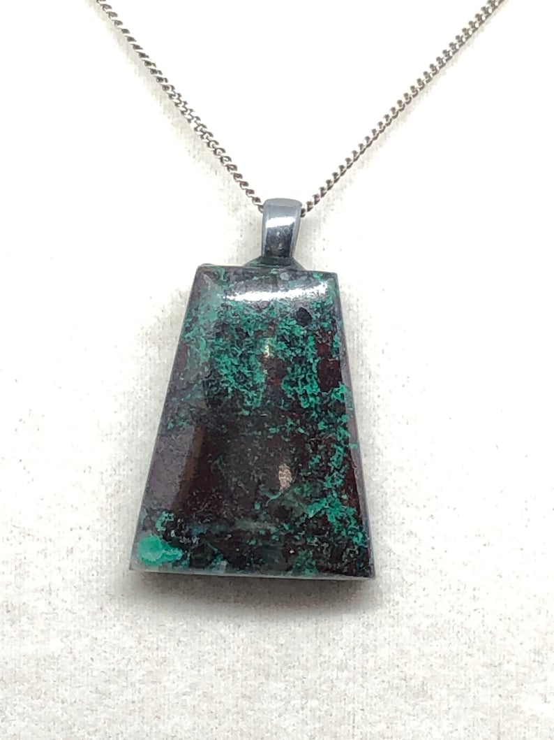 Genuine Chrysocolla Free form Cabochon with a Antiqued Pewter bail