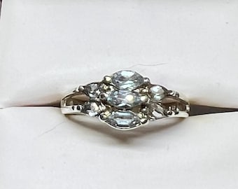 Genuine Pale Blue Aquamarines in Sterling Silver Setting Size 7
