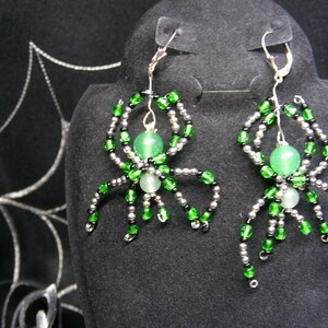 Aventurine, Glass and Silver toned bead Spider Earrings on SS Leverbacks