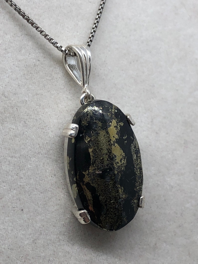 Genuine Healers Gold Cabochon in Sterling Silver Dangle Pendant