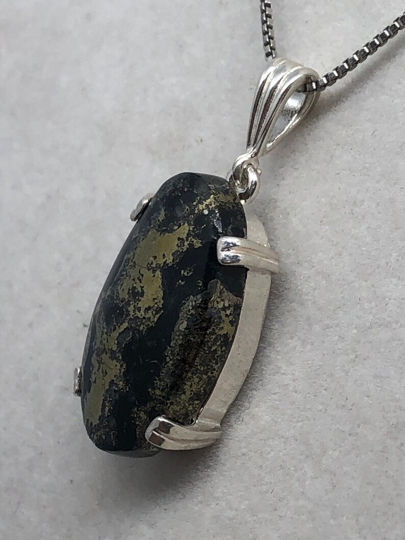 Genuine Healers Gold Cabochon in Sterling Silver Dangle Pendant