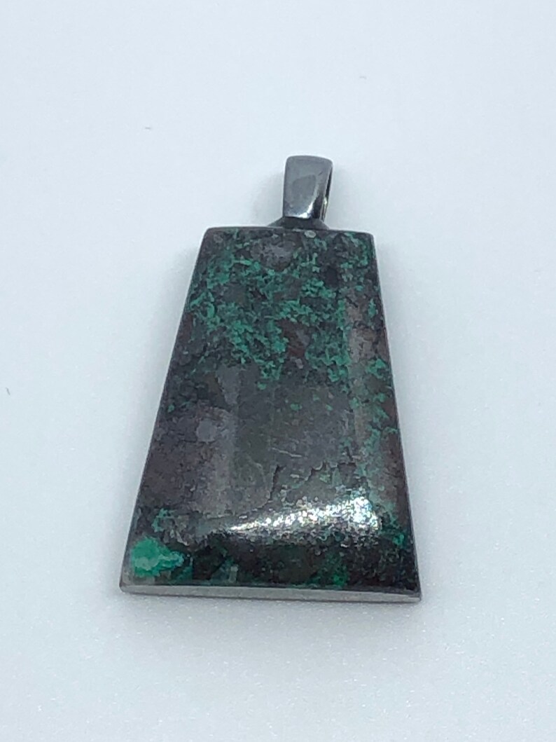 Genuine Chrysocolla Free form Cabochon with a Antiqued Pewter bail