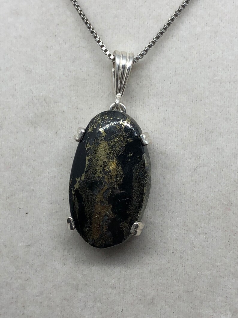 Genuine Healers Gold Cabochon in Sterling Silver Dangle Pendant