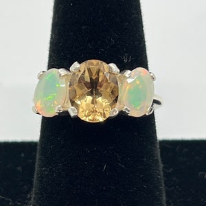 Genuine Ethiopian Opals and Citrine Trio Ring Size 8
