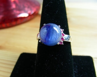 Genuine Polished Kyanite with Ruby Accents Sterling Silver Ring Size 7