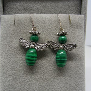 Genuine Malachite Beads on Sterling Silver Ear wires Celestial Beings