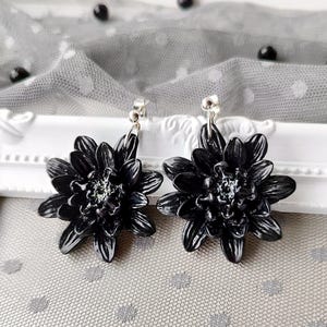 Black Floral Polymer Clay Earrings: Bold Boho Jewelry