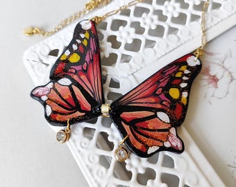 Butterfly Necklace, Boho Clay Jewelry,  Whimsical Fairycore Cottagecore Statement Necklace