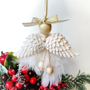 Guardian Angel Ornament, Angel Memorial Gift, Christmas Keepsake, Angel Home Decor, Wooden Bead Figurine.