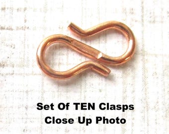 Solid Copper S-Clasps, Set Of 10: Jewelry Closures, Bracelet Necklace Findings