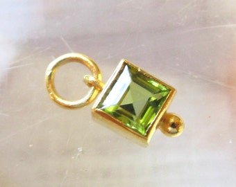 Natural AAA Peridot Gemstone Square Charm, 18kt Gold Vermeil 925 Silver, Dainty August Birthstone Pendant, Earring Charm, Birthday Gifty