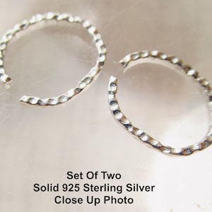 Set Of 2 Sterling Silver Oval Open Jump Ring, 12mm x 10mm Artisan Textured Connector Jewelry Links, Rustic 925  Silver