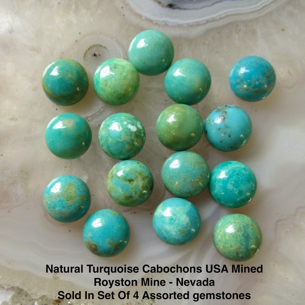 8mm Round Natural Turquoise Cabochon, USA Rare Royston Nevada Mineed Turquoise Gemstone, 4 Loose Turquoise Gemstone #