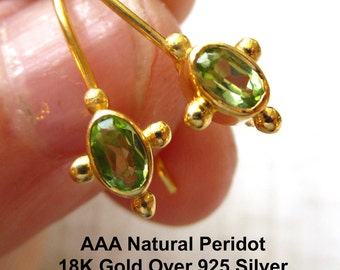 AAA Peridot Gemstone Earring Ear Wires, August Birthstone, 18K Gold Vermeil 925 Silver, Dangle Your Favorite Gemstone Or Pearls Or Charms