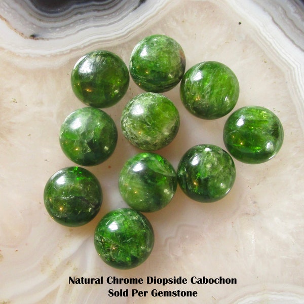 Natural Green Chrome Diopside Cabochon, 10mm Round Cabochon, Green Gemstone, 1 Gemstone,  Loose Stone For Jewelry Making,
