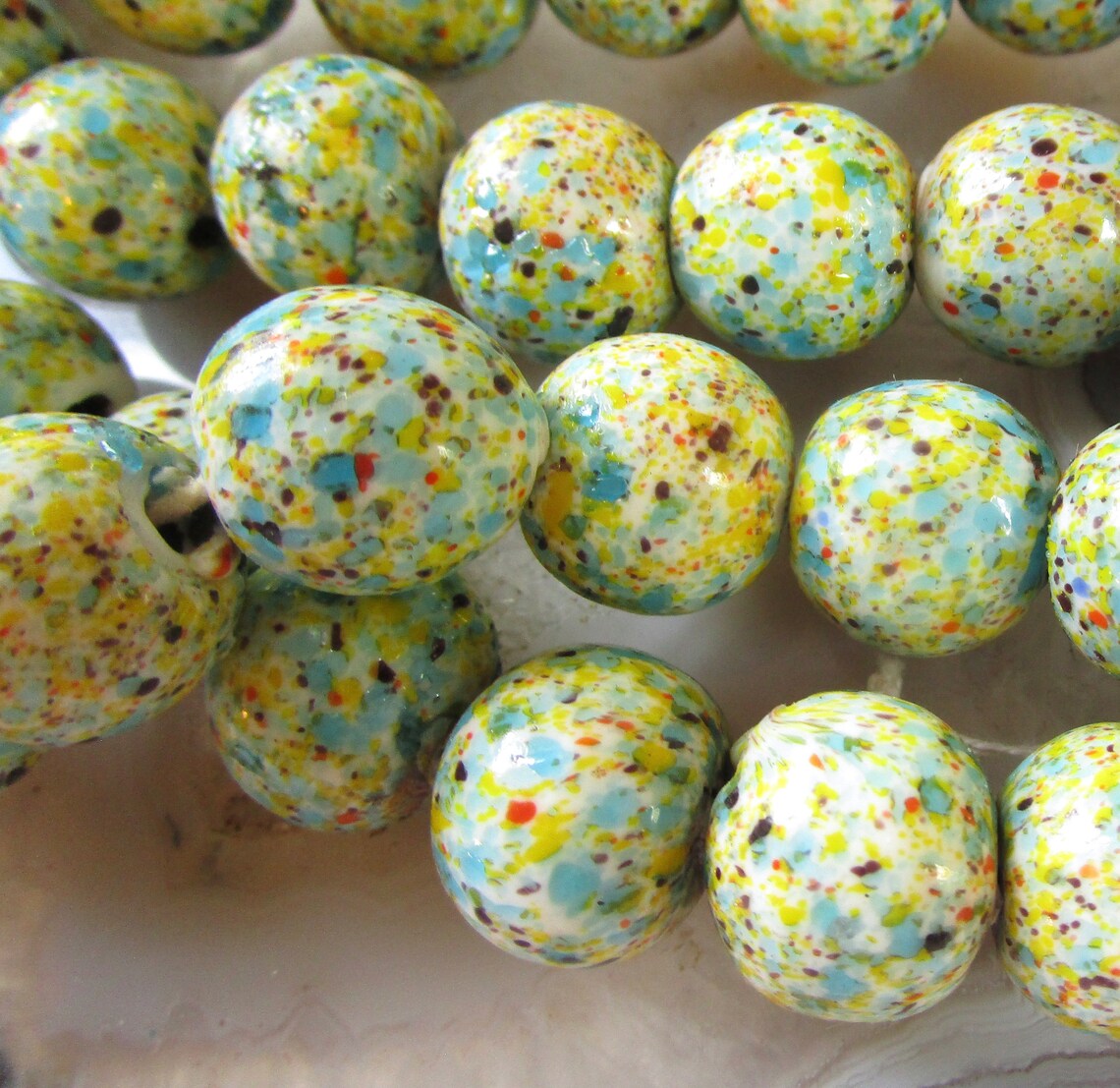 Vintage Murano Confetti Glass Round Beads Fabulous Etsy