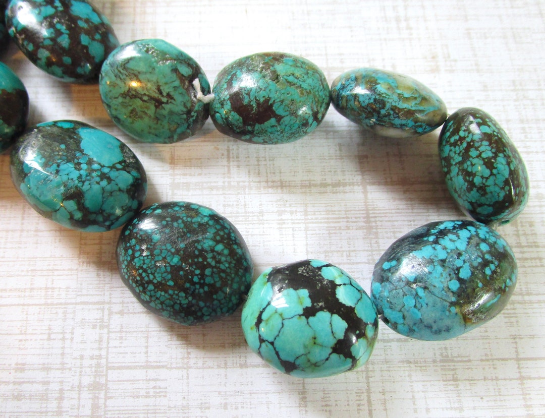 Natural Spider Web Matrix Turquoise Large Oval Nugget Beads - Etsy
