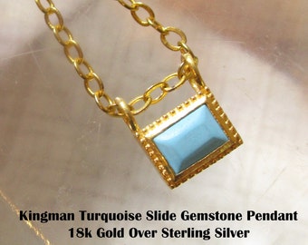 Natural Rectangle Turquoise Gemstone  Charm, 18kt Gold Vermeil Tiny Minimalist Pendant, Baguette Gemstone,  Jewelry Findings