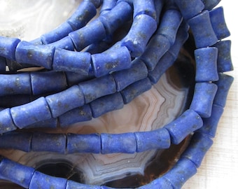 Matte Lapis Beads, Concave Tube 8mm x 12mm  Beads, Blue Gemstone Beads, Frosted Gemstone, Jewelry Making, DIY Lapis Jewelry 1 Strand