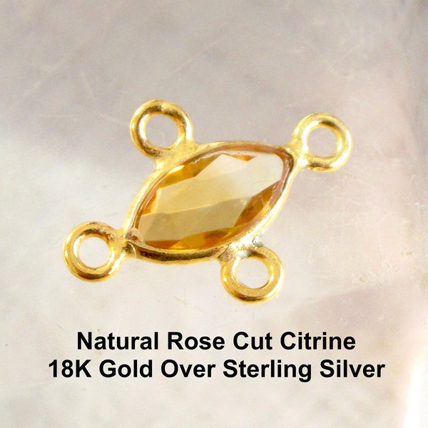 Citrine Gemstone Multi Loop Spacer Connector, 18K Gold Vermeil Sterling Silver, Rose Cut Chandelier Dangle Earring Charm