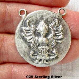 Pendentif déesse de la victoire ailé en argent sterling, finition mate satinée, breloque de collier victorien 1890, cadeau d'anniversaire