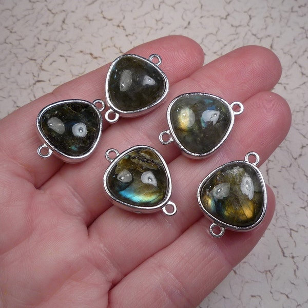 See VIDEO On Facebook Of Firey Flashy Unique DOUBLE Sided Labradorite  Connector Spacer Bead 2 Gemstones Back To Back