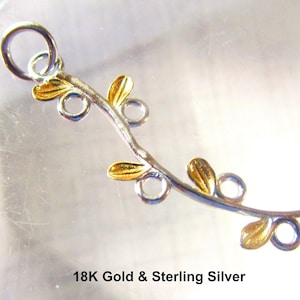 Tvåfärgad bladgren-kopplingsberlock, sterlingsilver och 18K guld, smyckesfynd med flera hängen, vinblad, USA-säljare