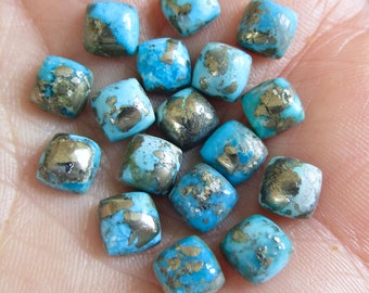 6mm quadratischer Morenci Türkis mit Pyrit Cabochon, abgebauter Edelstein aus Arizona Mine, 1 Edelstein, kalibrierter Kissen-Edelstein