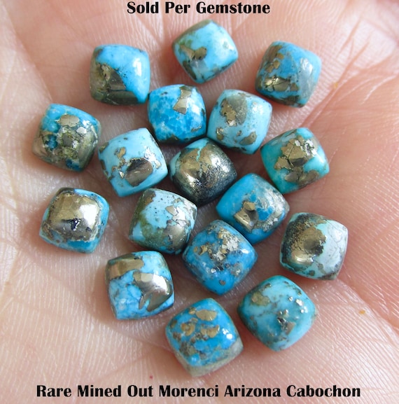 6mm Square Morenci Turquoise With Pyrite Cabochon, Arizona