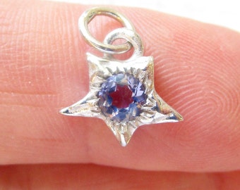 Celestial Star Sterling Silver Gemstone Charm, Tiny Iolite Gem Pendant, Artisan North Star Charm,  Birthday Jewelry Gift