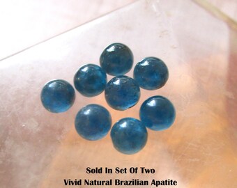 Set Of 4 Natural Neon Apatite Cabochon 6mm Round Gemstone,  Fine Vivid Blue Gemstone Cabochon, Jewelry Making Loose Gemstone