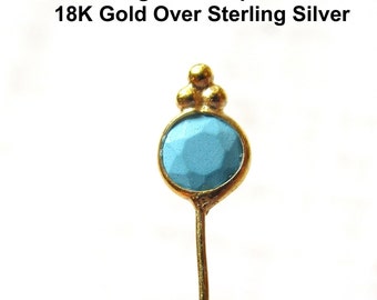 Kingman Turquoise Gemstone Head Pin, 18Kt Gold vermeil 925 Sterling Silver Jewelry Findings, 3  Inch 24 Gauge Wire, 1 Head Pin