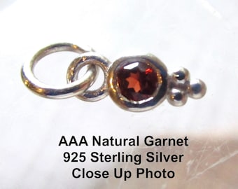 AAA Natural Garnet Sterling Silver Charm, Tiny Round  Gemstone Pendant, January Birthstone