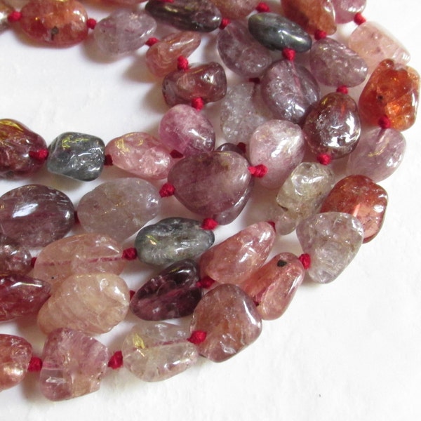Natural Pink Blue Red Purple Spinel Beads 10mm 8mm, Smooth Rainbow Nugget Spinel Gemstone Beads,  16 Inches