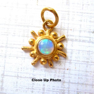 Fiery Ethiopian Opal Mid Century Modern Gemstone Charm, 18K Gold 925 Silver Pendant, Atomic Sun Charm, October Birthstone Gift image 8