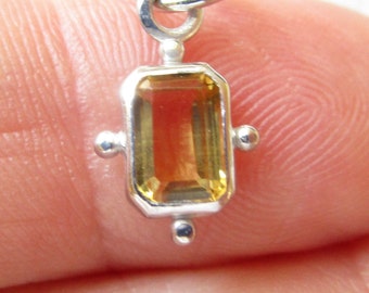 Sterling Silver Citrine Gemstone Baguette Charm, Tiny Rectangle Pendant, November Birthstone,