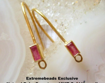 Natural Ruby Gemstone Earring Earwire Pair, 18KT Gold Vermeil, Earring Hook Findings, July Birthstone, Jewelry Making