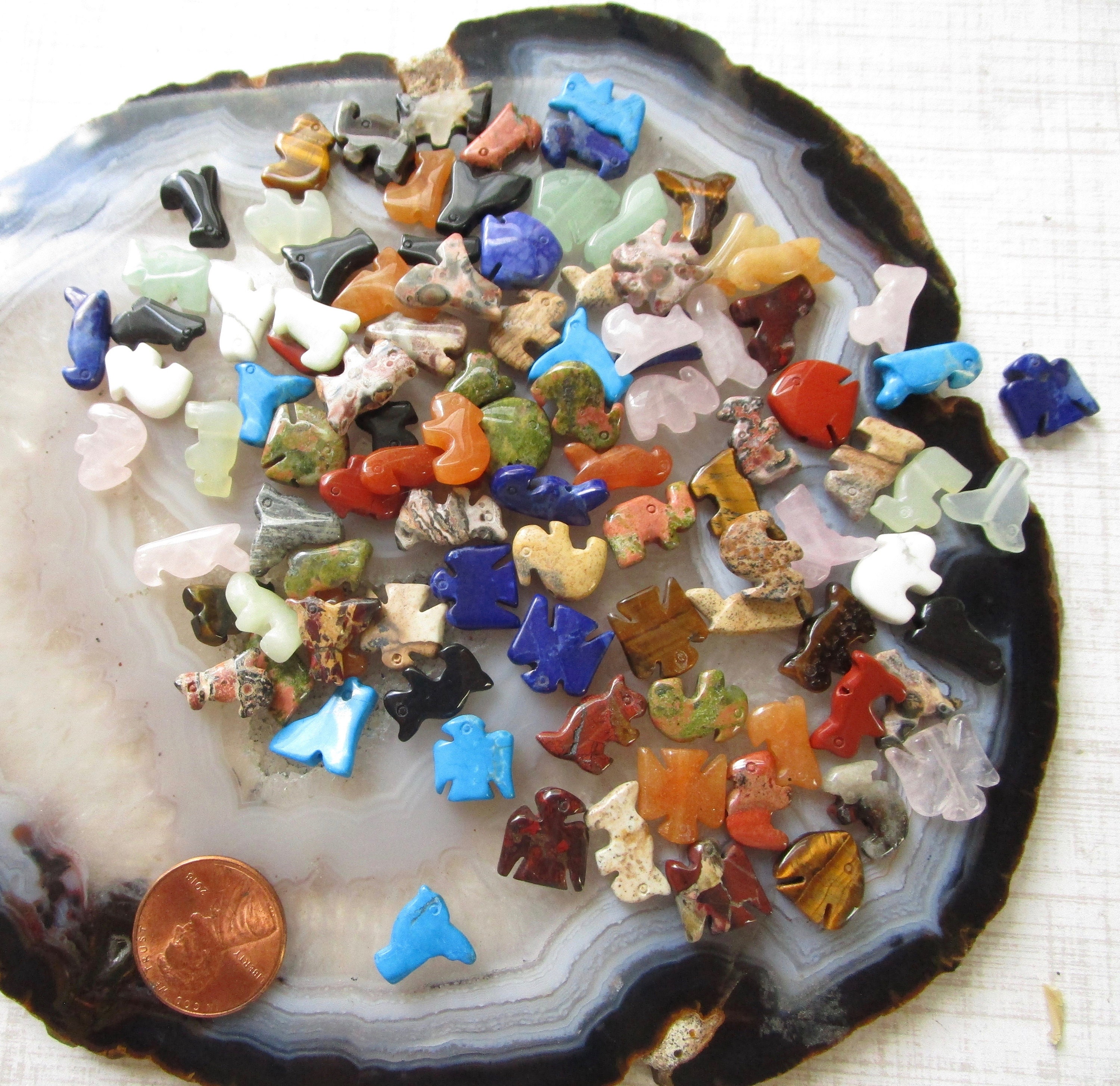 Zuni Fetish Animal Carved Gemstone Beads Set Of 10 Turquoise Etsy